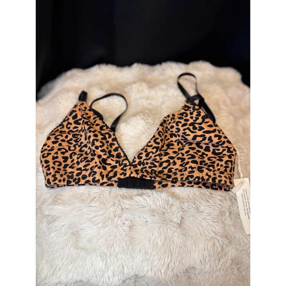 Q-NOVA Organic Cotton Leopard Print Triangle Bralette Adjustable Straps NWT